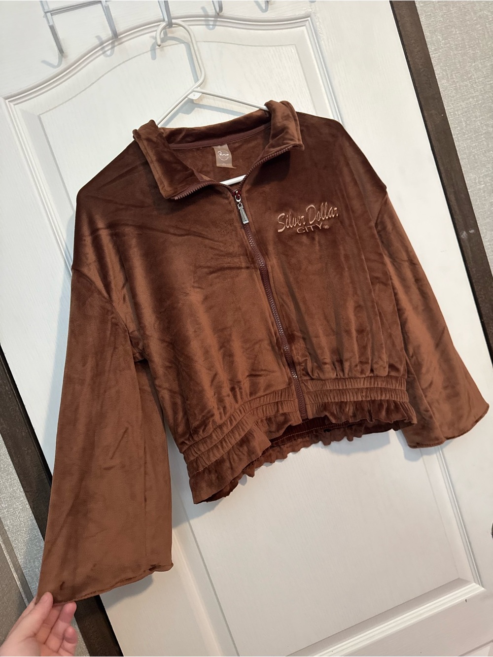 Y2K Brown Velvet Zip Up Jacket